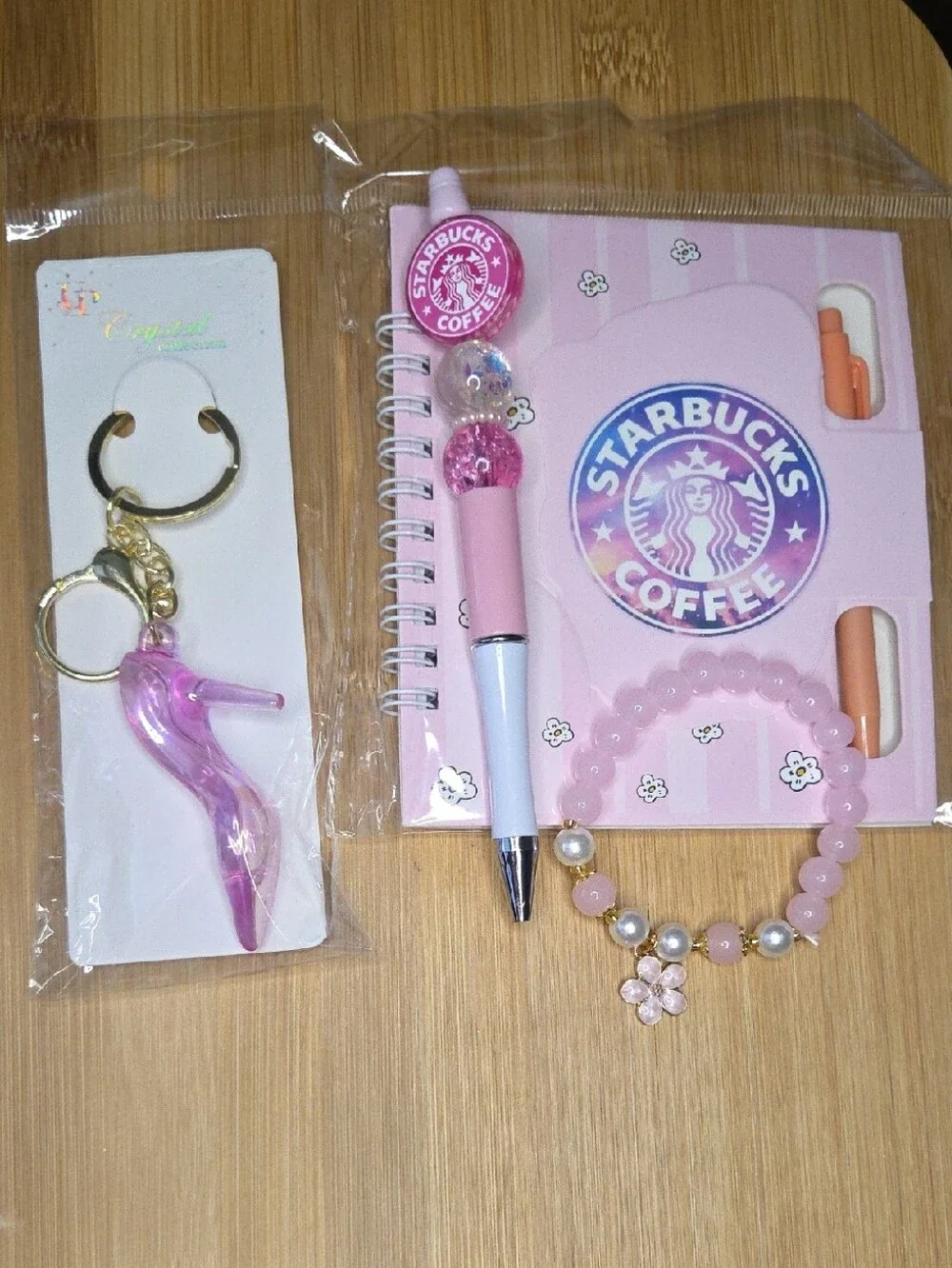 Starbucks Pink Mini Notebook Set with Matching Pen, Bracelet & Charm